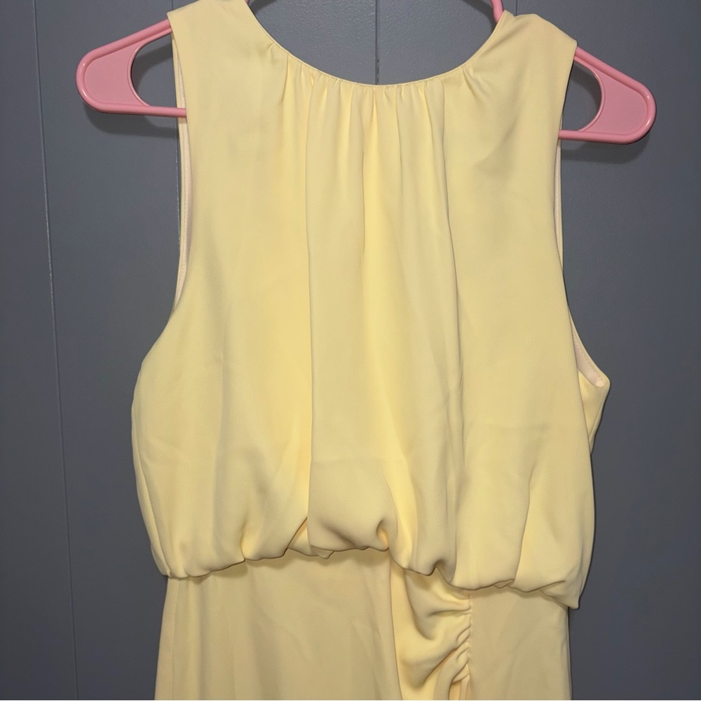 Zara Ruched Butter Yellow Sleeveless Midi Dress Medium NWT - Picture 3 of 10